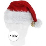 100x Pluche kerstmutsen deluxe voor volwassenen - Kerstmutsen