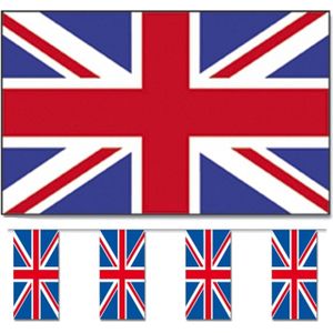 Bellatio Decorations - Vlaggen versiering set - UK/Engeland - Vlag 90 x 150 cm en vlaggenlijn 4m - Vlaggen