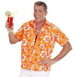 Hawaii blouse oranje met witte bloemen verkleedkleding voor heren - Carnavalsblouses