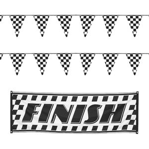 Finish/racing feest thema versiering pakket 3-delig geblokt zwart/wit - Feestslingers