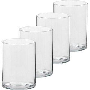 4x Hoge theelichthouders/waxinelichthouders van glas 5,5 x 6,5 cm - Glazen kaarsenhouders - Woondecoraties