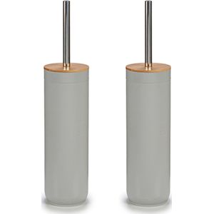 Berilo toiletborstels/wc-borstels met bamboe deksel - 2x stuks - grijs