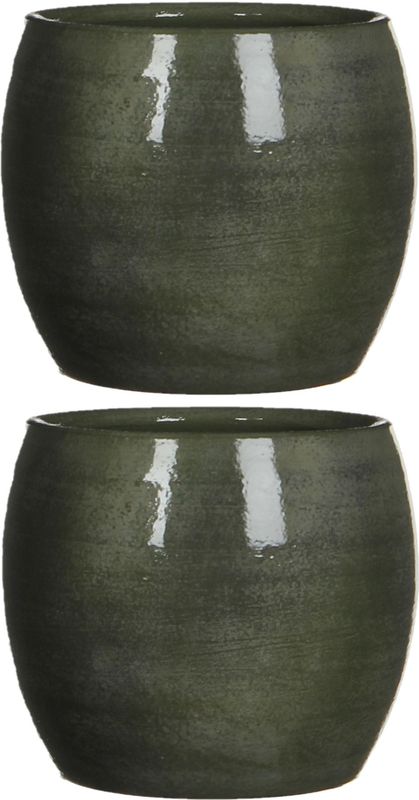 Mica Decorations Bloempot - 2x stuks - glanzend groen - keramiek - 16 x 14 cm - Plantenpotten