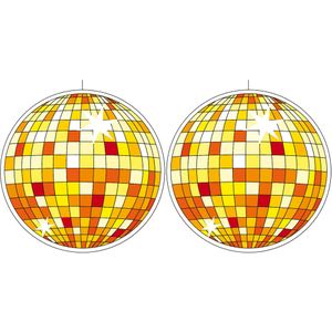 2x stuks Seventies eighties disco thema hangende discobol decoraties geel 28 cm - Hangdecoratie