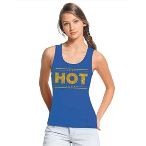 Hot tanktop/ mouwloos shirt blauw met gouden glitters dames - Feestshirts