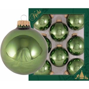 8x Jungle groene glazen kerstballen glans 7 cm kerstboomversiering - Kerstbal