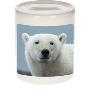 Dieren foto spaarpot grote ijsbeer 9 cm - ijsberen spaarpotten jongens en meisjes - Spaarpotten