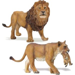 Plastic speelgoed figuren setje leeuwen 14 en 16 cm - Speelfigurenset