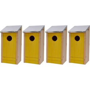 4x Gele houten vogelhuisjes 26 cm - Vogelhuisjes