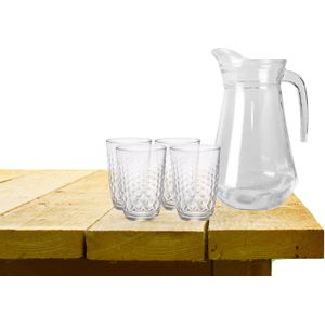 Excellent Houseware water karaf schenkkan glas 1000 ml met 6x drinkglazen 390 ml