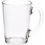 Glazen theepot zwart met filter van 1,5 liter met 10x stuks theeglazen Luminarc van 320 ml