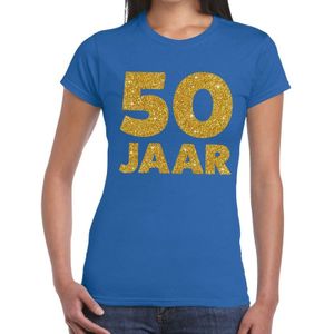 50 Jaar gouden glitter tekst verjaardag blauw dames - Feestshirts