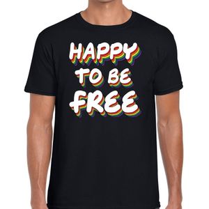 Happy to be free gay pride t-shirt zwart voor heren - Feestshirts