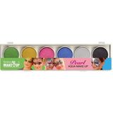 Schmink/grimeer palet van 6 glitter kleuren met penselen en kwastjes/sponsjes - Schmink