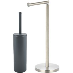 Spirella Badkamer accessoires set - WC-borstel/toiletrollen houder - metaal - donkergrijs/zilver - Luxe uitstraling