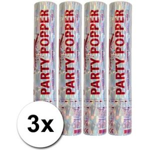 3 confetti poppers zilver 28 cm - Confetti