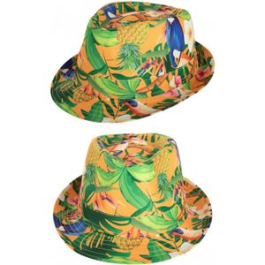 Verkleed hoedje voor Tropical Hawaii party - 2x - bloemen print - volwassenen - Carnaval/thema feest - Verkleedhoofddeksels