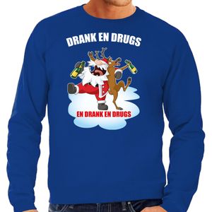 Foute Kersttrui / outfit Drank en drugs blauw voor heren - kerst truien