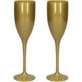 2x stuks onbreekbaar champagne/prosecco flute glas goud kunststof 15 cl/150 ml - Champagneglazen