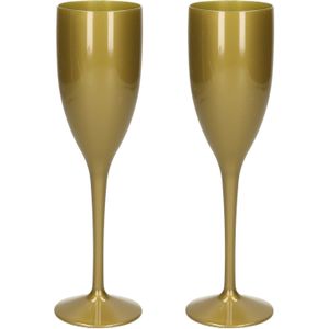 2x stuks onbreekbaar champagne/prosecco flute glas goud kunststof 15 cl/150 ml - Champagneglazen