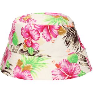 Verkleed hoedje Tropical Hawaii party - Summer print - wit - volwassenen - Carnaval - bucket hat - Verkleedhoofddeksels