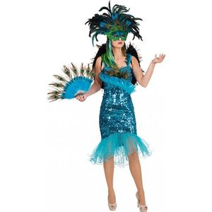 Turquiose glitter jurk met pauwveren - Carnavalsjurken