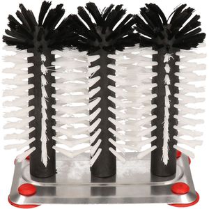 2x bierglasborstel/spoelborstel aluminium - 3-delig - 16 cm - spoelbakborstels - bierglazen spoelen - Afwasborstel