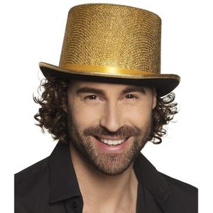 Glitterende Hoge hoed goud - Verkleedhoofddeksels