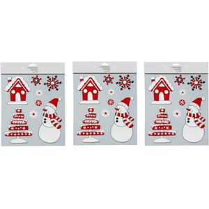 4x stuks velletjes raamstickers sneeuwversiering rood/wit 34,5 cm - Feeststickers