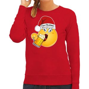 Foute Kersttrui/sweater voor dames - bier - rood - grappig - I love christmas - emoji - kerst truien