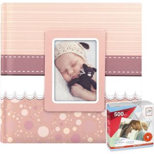 Fotoboek/fotoalbum Cinzia baby meisje met 30 paginas roze 31 x 31 x 3 cm inclusief plakkers - Fotoalbums