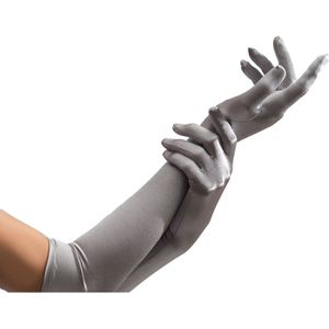 Verkleed handschoenen voor dames - zilver - lang model - polyester - 40 cm - Verkleedhandschoenen