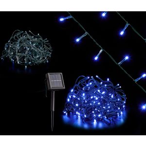 Kerstverlichting/party lights 200 blauwe LED lampjes op zonne-energie - Kerstverlichting kerstboom