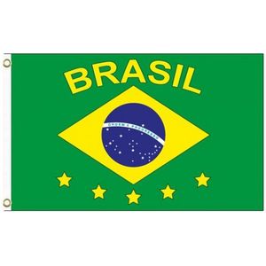 Brazilie vlag met tekst 150 x 90 cm - Vlaggen