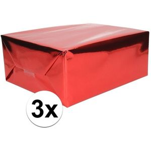 3x Rood cadeaupapier metallic - Cadeaupapier