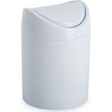 Plasticforte mini prullenbakje - 2x - wit - kunststof - klepdeksel - keuken/aanrecht - 12 x 17 cm