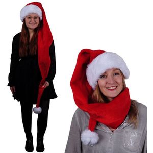 Luxe XL kerstmuts rood/wit pluche voor volwassenen - Kerstmutsen