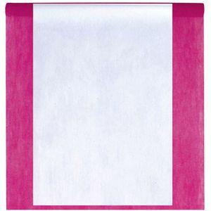 Feest tafelkleed met tafelloper - op rol - fuchsia roze/wit - 10 meter - Feesttafelkleden