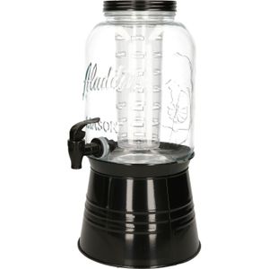 Glazen drankdispenser/limonadetap met zwarte kleur dop/tap 3.8 liter - Tapkraantje - 21 x 38 cm