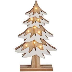 Houten kerstboompje decoratie van 25 cm met LED verlichting - Houten kerstbomen