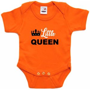 Little queen Koningsdag romper met kroontje oranje voor babys - Feest rompertjes
