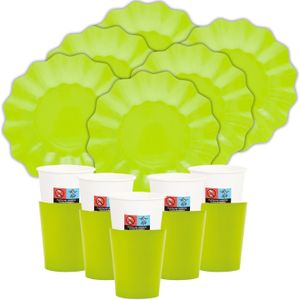 Feest/verjaardag gebaksbordjes/bekertjes set New Wave - 32-delig - limegroen - rond - papier/karton - Feestbordjes