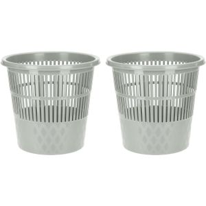 2x stuks plastic huis/kantoor vuilnisbak/prullenbak grijs 20 liter 28 x 27 cm - Prullenmanden