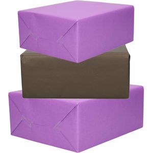 6x Rollen kraft inpakpapier paars en zwart 200 x 70 cm - Cadeaupapier