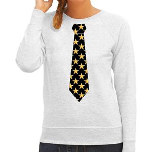 Thema verkleed sweater / trui sterretjes stropdas grijs voor dames - Feesttruien