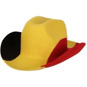 Cowboyhoed kleuren vlag Belgie - zwart geel rood - polyester - Verkleedhoofddeksels