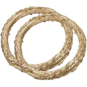 Strokransen/kransen - 2x - stro - D35 x H3 cm - DIY/hobby krans/deurkrans - Kerstkransen