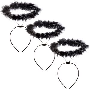 Engel halo - 3x - diadeem/tiara/haarband - zwart - Halloween/horror thema accessoires - Verkleedhoofddeksels