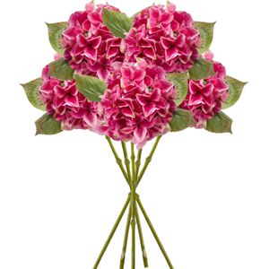 Kunstbloem Hortensia tak - 5x - Challenge - 47 cm - fuchsia - kunst zijdebloem - Hydrangea - Kunsttakken