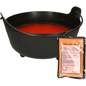 Halloween heksenketel/kookpot met heksensoep - 37 cm - incl. kleurpoeder oranje - Feestdecoratievoorwerp